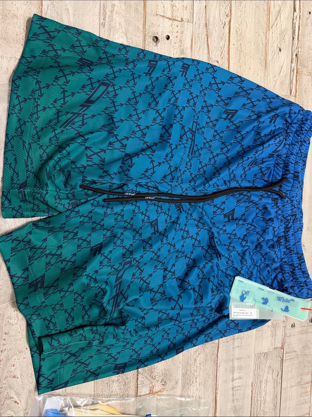 Off-White Men's Blue Green Gradient Swim Board Shorts